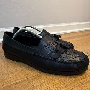 Giorgio Brutini Black Leather Woven Tassel Loafers Mens 10.5M Kiltie Slip On